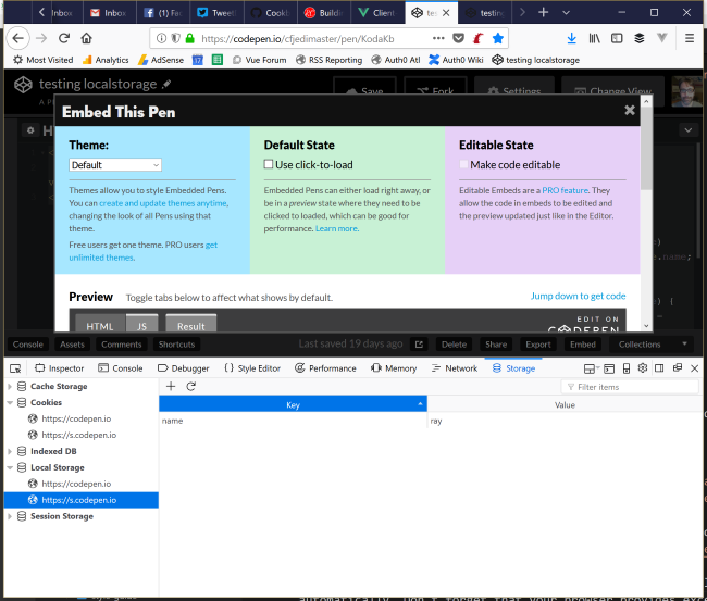 Stockage devtools sur Firefox